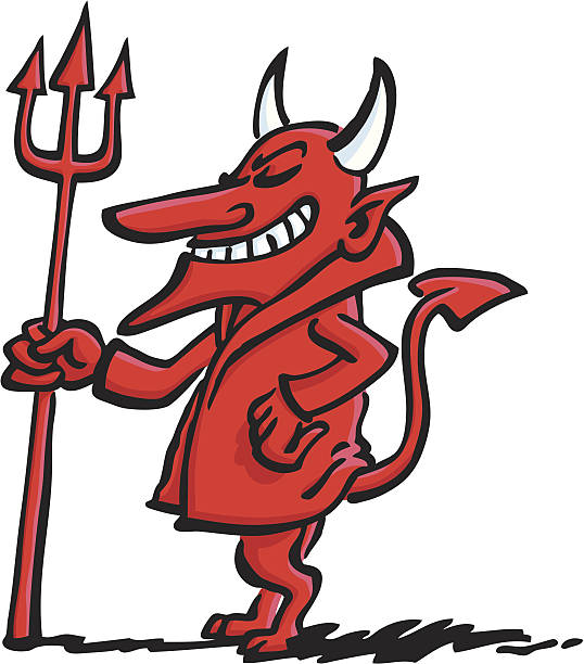 Devil Beware! The devil is smiling at you. cartoon of the devils pitch fork stock illustrations