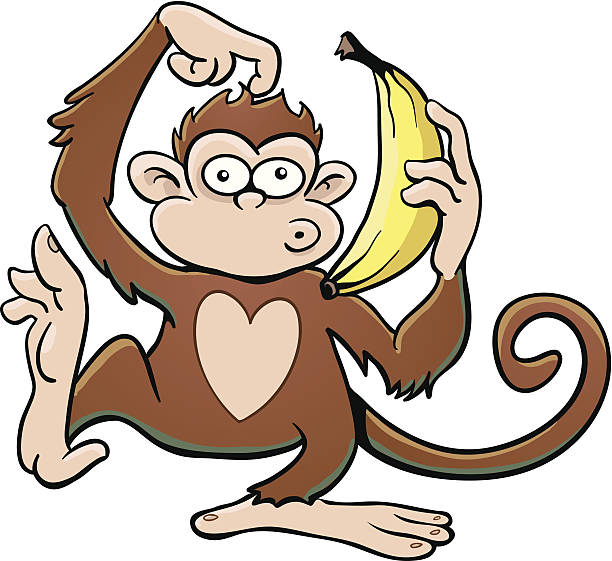 Monkey With A Banana Stock Illustration - Download Image Now - Monkey,  Scratching, Animal Body Part - iStock