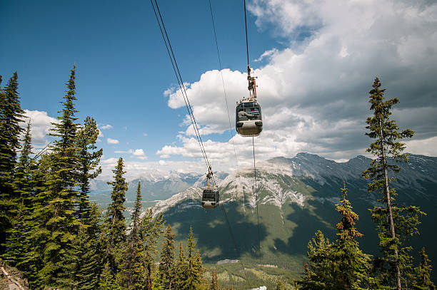 Gondolas on mountain Banff, Alberta, Canada overhead cable car photos stock pictures, royalty-free photos & images