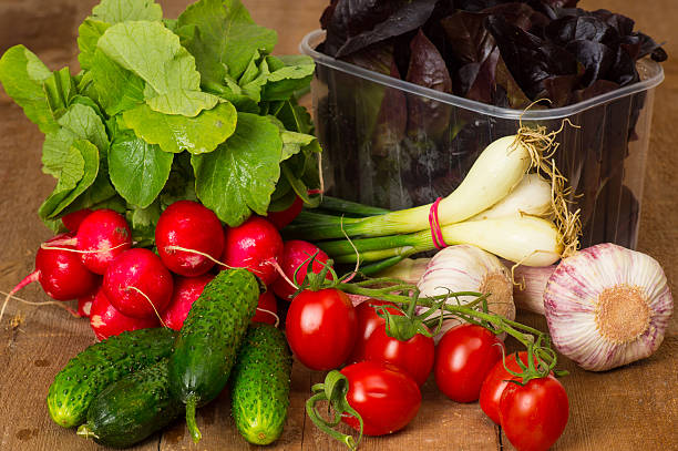 Garden salad with fresh vegetables stock photo