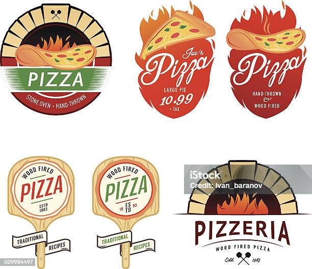 Vintage Pizzeria Labels Badges And Design Elements Stock Illustration - Download Image Now