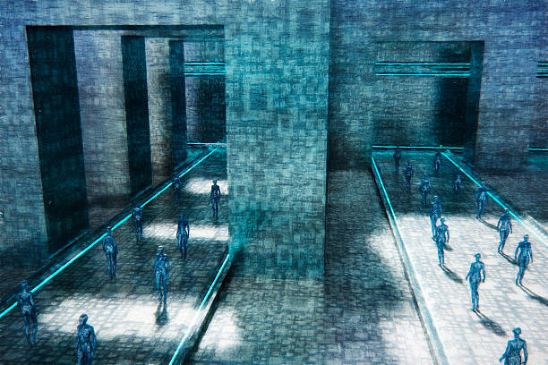 istock Futuristic street with walking cyborgs 509990534