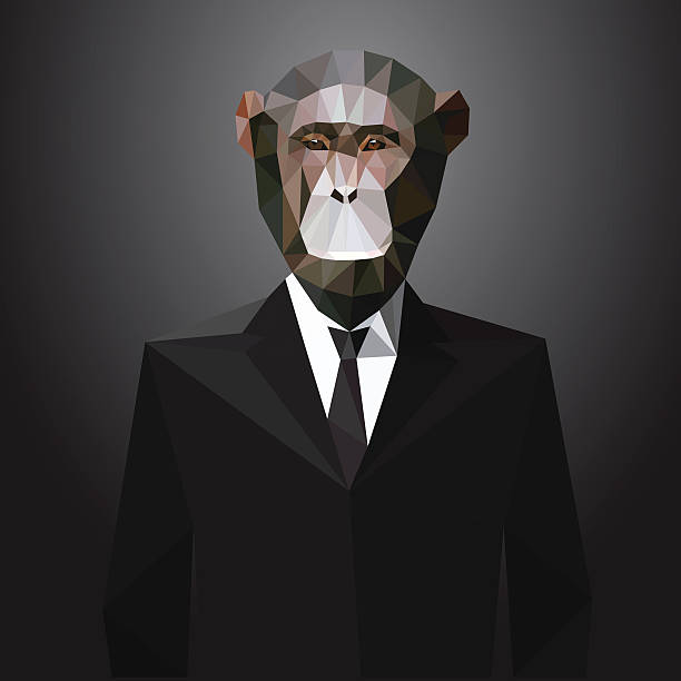 Illustration of Monkey in jacket. Vector elements Illustration of Monkey in jacket with tie. Vector polygonal elements. animal head man stock illustrations