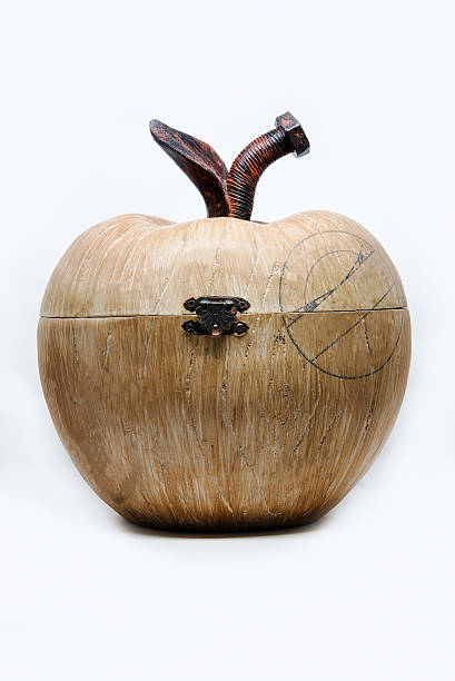 Old wooden box as apple shape, vintage decoration.
