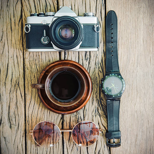 istock Ready to travel with accessory on wood vackground. 509994084
