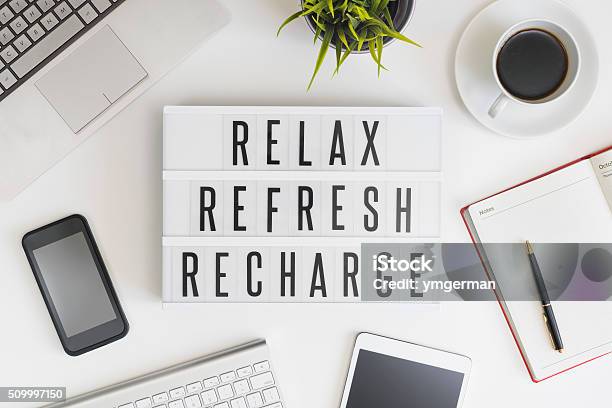 Relax Refresh And Recharge In Office Stock Photo - Download Image Now - Relaxation, Weekend Activities, Working