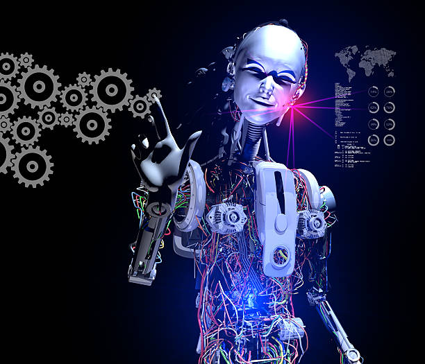 istock Smart Cyborg Showing Industrial Gear Symbols 510001040