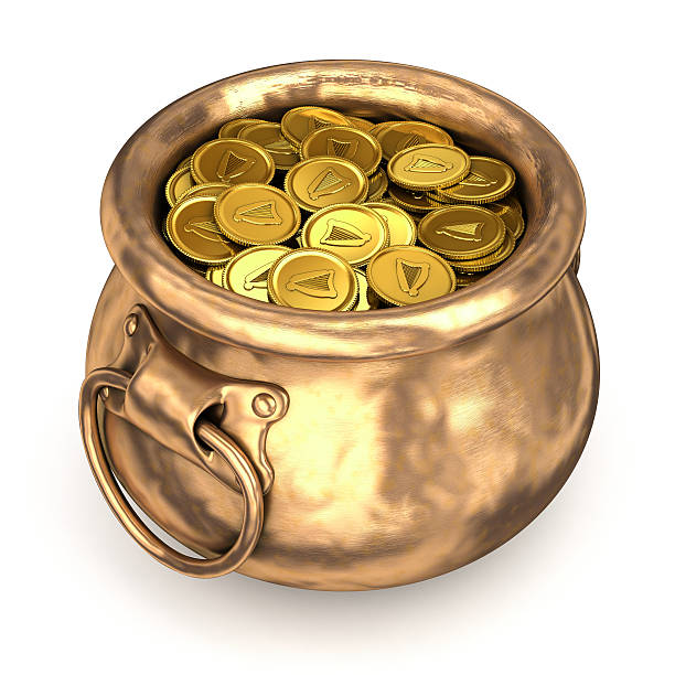 istock Copper pot with gold coins 510001060