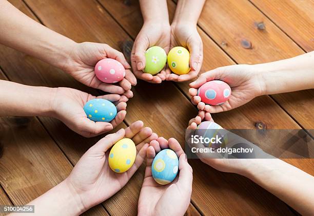 Close Up Of Woman Hands With Colored Easter Eggs Stock Photo - Download Image Now - Adult, Celebration, Close-up