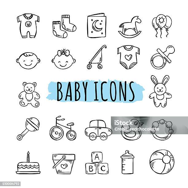 Sketched Baby Icons Vector Set Hand Drawn Kids Symbols Stock Illustration - Download Image Now