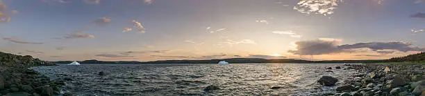 Photo of Newfoundland Large Panoramic of Icebergs at Sunset