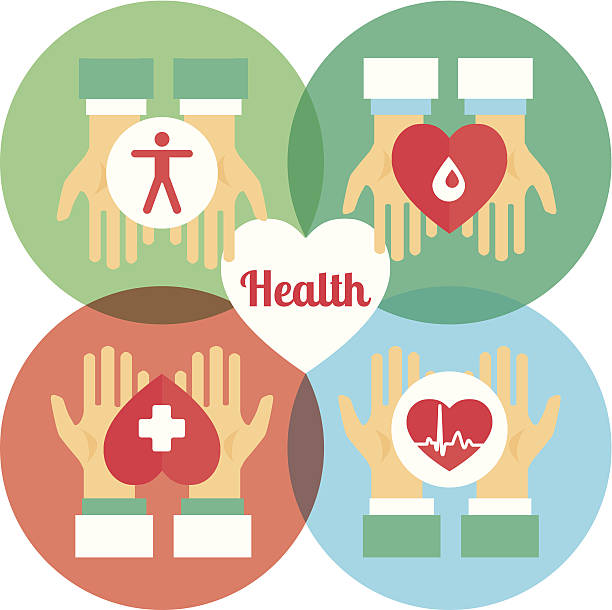 Medical donation. Hands give heart to another vector art illustration