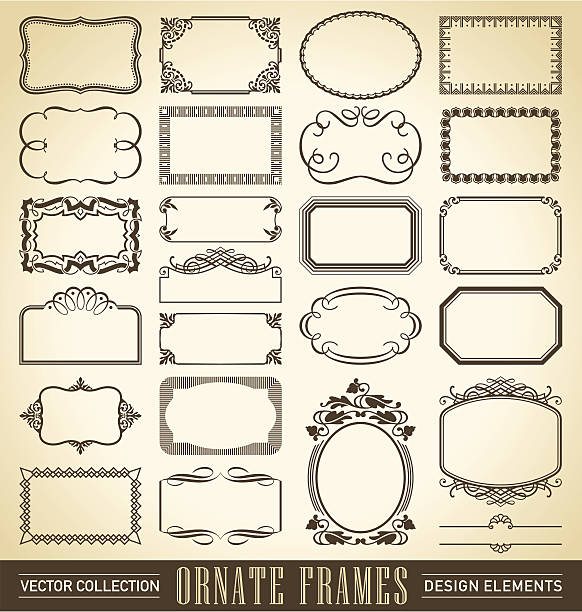 vintage ornate frames set (vector) set of 24 vintage frames and panels in various antique styles, vector (eps8) newspaper borders stock illustrations
