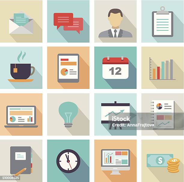 Business Icons Flat Design Stock Illustration - Download Image Now - Calendar, Desktop PC, Icon Symbol