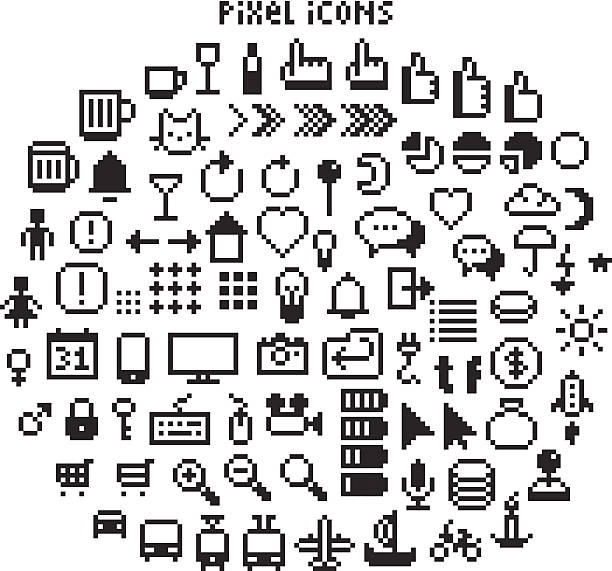 ilustraciones, imágenes clip art, dibujos animados e iconos de stock de píxeles iconos de interfaz de usuario - pixel art