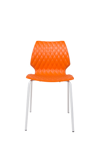 Orange Plastic Chair With White Leg Isolated on White Background