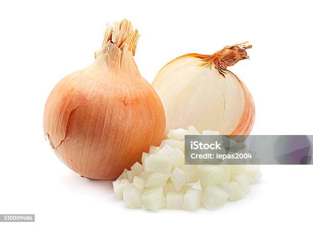 Onion Slice On White Stock Photo - Download Image Now - Onion, Chopping Food, Cube Shape