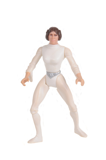 Adelaide, Australia - February 09, 2016: A studio shot of a Princess Leia action figure from the movie series Star Wars. Merchandise from the Star Wars universe are highly sought after collectables.