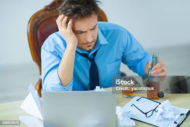 Working Intoxicated Drunk Man Drinking Alcohol While Working Stock Photo - Download Image ...