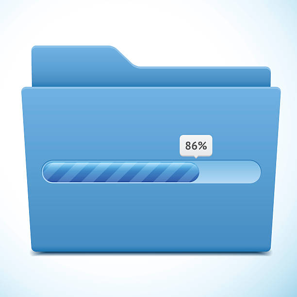 wektor niebieski folderu z pasek postępu pojedyncze - buffer storage stock illustrations