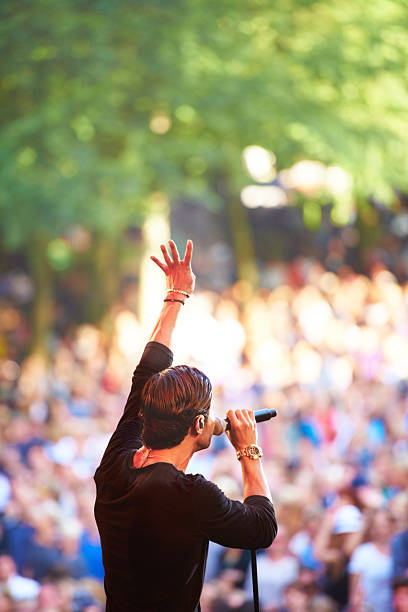 Sing your heart out A performer singing to a crowd at an outdoor music festivalhttp://195.154.178.81/DATA/i_collage/pi/shoots/782675.jpg singer back stock pictures, royalty-free photos & images