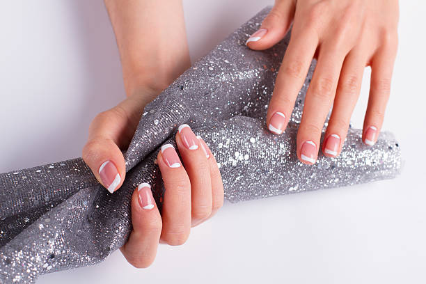 istock Trendy moon french manicure with silver guipure. 510013496
