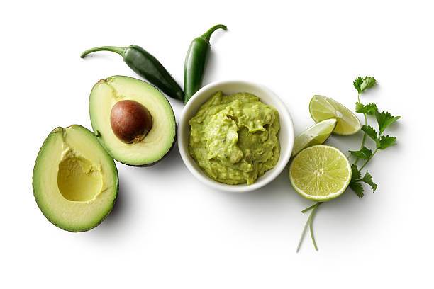 TexMex Food: Guacamole and Ingredients Isolated on White Background http://www.stefstef.nl/banners2/texmex.jpg guacamole stock pictures, royalty-free photos & images