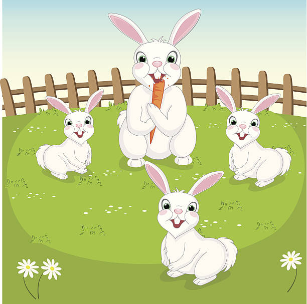 vektor-illustration der niedlichen kaninchen - easter rabbit baby rabbit mascot stock-grafiken, -clipart, -cartoons und -symbole