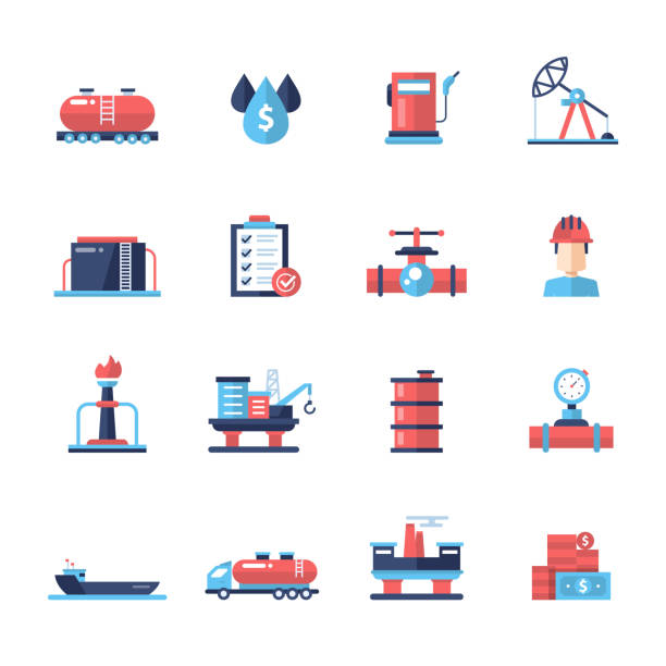 ilustrações, clipart, desenhos animados e ícones de indústria de petróleo e gás, tvs modernas de projeto e pictogramas ícones - petrolium tanker
