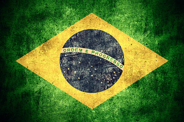 flag of Brazil or Brazilian banner on rough pattern texture vintage background