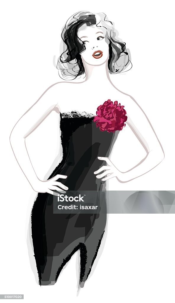 Woman in black dress Woman in black dress - Vector illustration Watercolor Painting stock vector