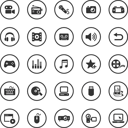An illustration of media icons set for your web page, presentation, & design products.