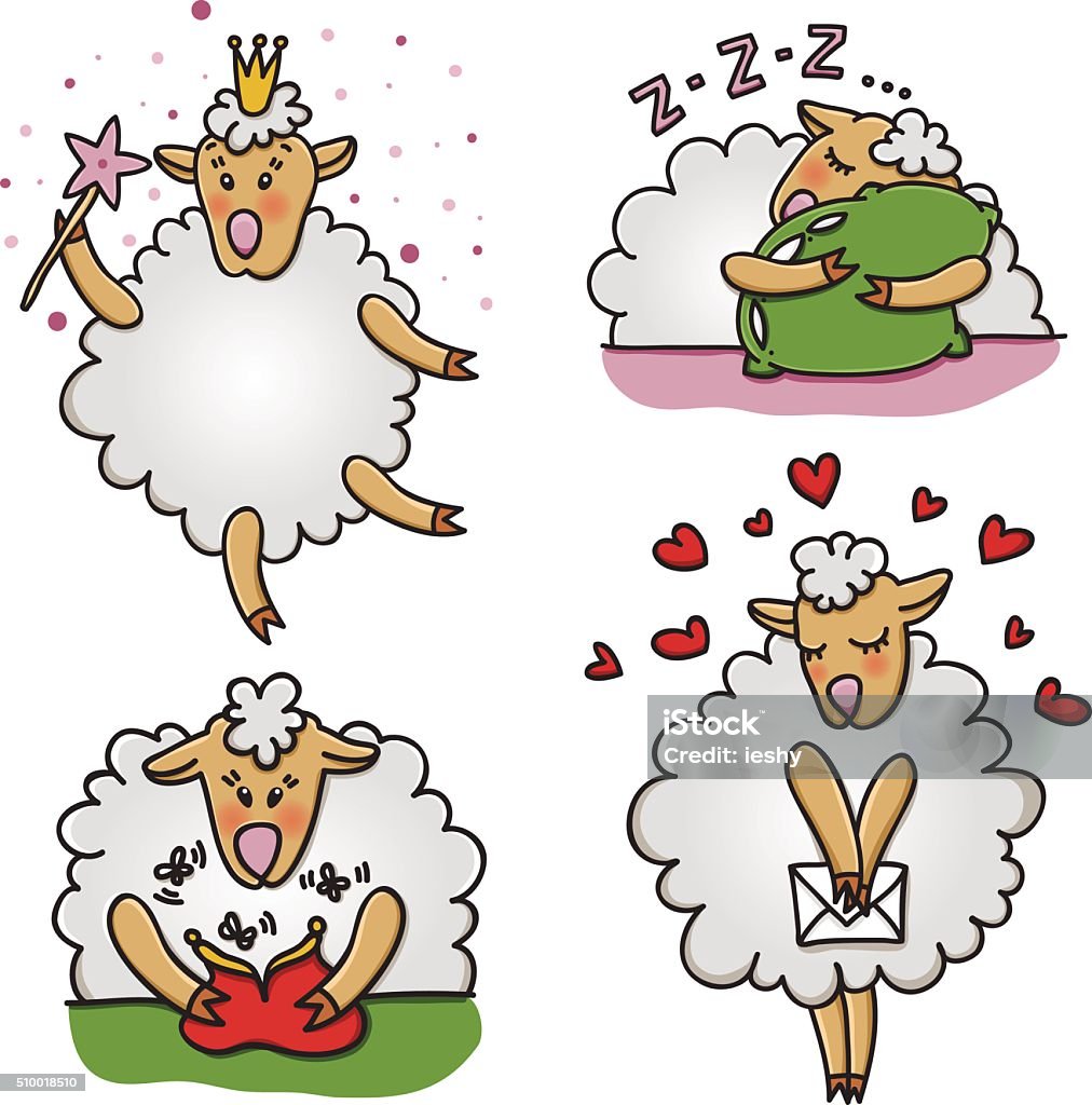 Vector Tập Hợp Những Con Cừu Hài Hước Với Những Cảm Xúc Khác Nhau ...