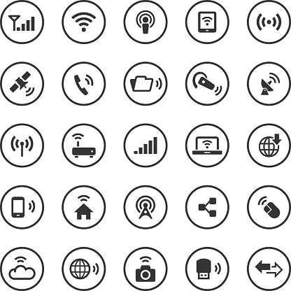 An illustration of wireless technology icons set for your web page, presentation, & design products.