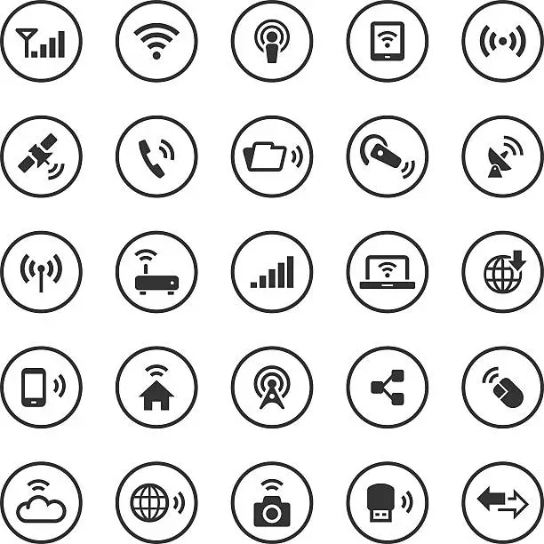 Vector illustration of Circle Icons Set | Wireless Technology