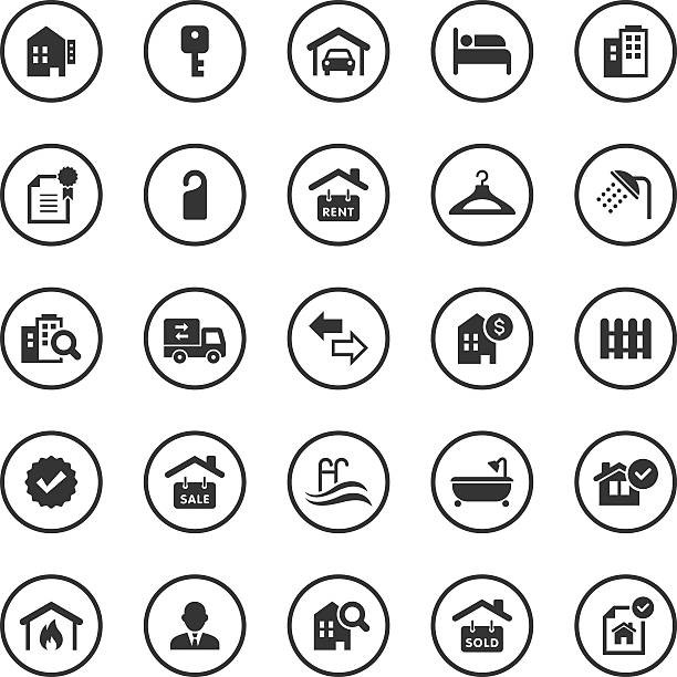 koło zestaw ikon nieruchomości / - computer icon symbol icon set real estate stock illustrations