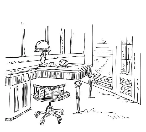 Vector illustration of Sketch interior comfortable workplace.