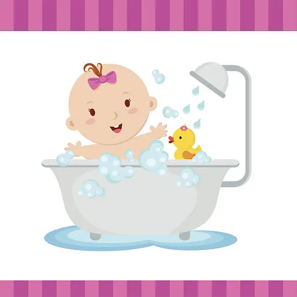 Vector illustration of Beauty baby girl bath