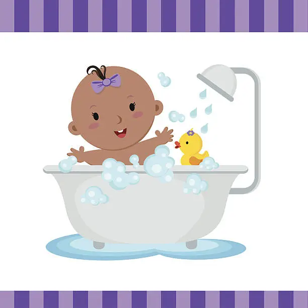 Vector illustration of Cute baby girl bath