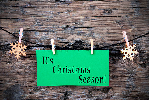 istock Green Label with Its Christmas Season on it 510036991