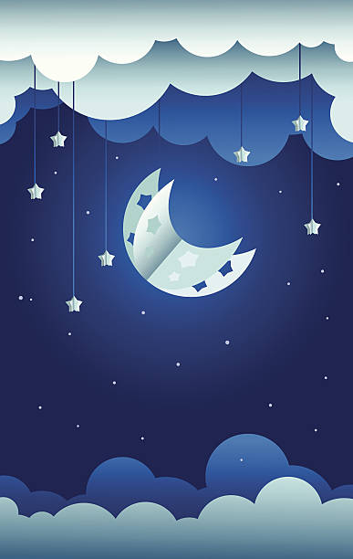 Moon and stars paper decoration vector art illustration