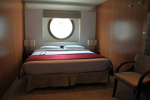 Cruise ship cabin interior stock photo