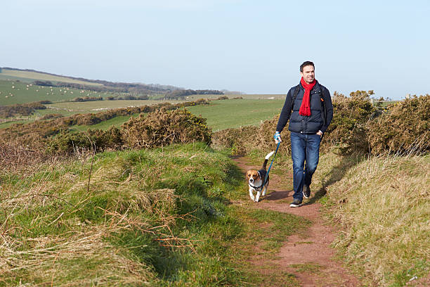 istock Man With Dog Walking Along Coastal Path 510040643