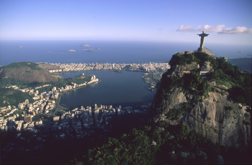 Christ, Corcovado, Atlantic forest, aerial view, Rio de Janeiro, Brazil, statue, forest, green