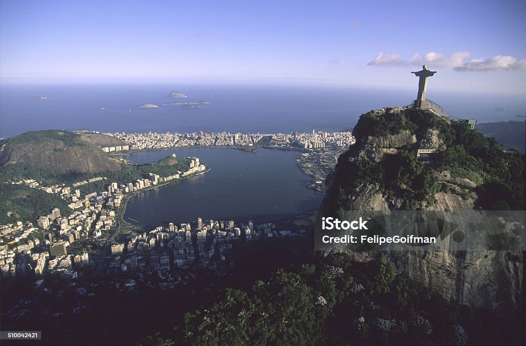 Corcovado Christ, Corcovado, Atlantic forest, aerial view, Rio de Janeiro, Brazil, statue, forest, green Christ The Redeemer Stock Photo