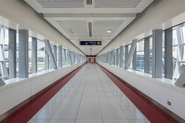 Dubai, United Arab Emirates Empty metro station, no passengers waiting for the train at the metro station