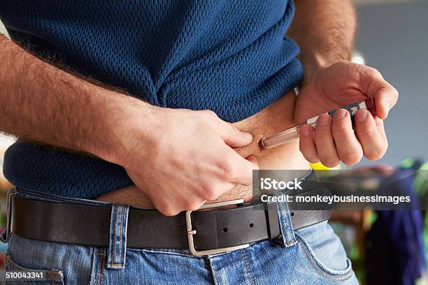 Male Diabetic Injecting Themselves With Insulin Stock Photo - Download Image Now - Insulin, Injecting, Diabetes