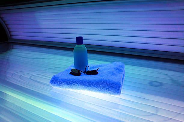 Spa clinic solarium turned on Spa clinic solarium turned on tanning bed stock pictures, royalty-free photos & images