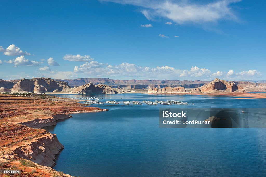 Lake Powell Summer photo of Lake Powell, a large reservoir on the border of Utah and Arizona. Lake Powell Stock Photo