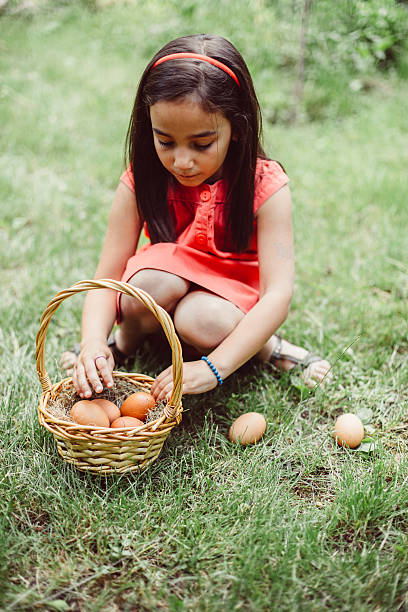 istock Little girl gathering eggs for Easter 510058618